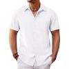 Runcati Mens Button Down Shirt Short Sleeve Casual Summer Beach Wedding Tops(White)