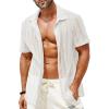 Runcati Mens Button Down Shirts Short Sleeve Hollow Out Knit Shirt Cuban Collar Casual Crochet Beach Summer Tops(White)