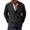 Runcati Mens Cable Knit Cardigan Sweater Shawl Collar Casual Button Down Long Sleeve Sweaters(Black)