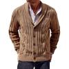 Runcati Mens Cable Knit Cardigan Sweater Shawl Collar Casual Button Down Long Sleeve Sweaters(Brown)
