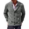 Runcati Mens Cable Knit Cardigan Sweater Shawl Collar Casual Button Down Long Sleeve Sweaters(Grey)