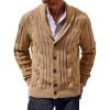 Runcati Mens Cable Knit Cardigan Sweater Shawl Collar Casual Button Down Long Sleeve Sweaters(Khaki)