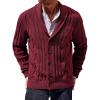 Runcati Mens Cable Knit Cardigan Sweater Shawl Collar Casual Button Down Long Sleeve Sweaters(Red)