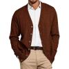 Runcati Mens Cable Knit Cardigan Sweater V Neck Casual Button Down Sweaters Long Sleeve Fall Outwear with Pockets(Brown)