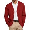 Runcati Mens Cable Knit Cardigan Sweater V Neck Casual Button Down Sweaters Long Sleeve Fall Outwear with Pockets(Burgundy)