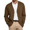 Runcati Mens Cable Knit Cardigan Sweater V Neck Casual Button Down Sweaters Long Sleeve Fall Outwear with Pockets(Deep Brown)