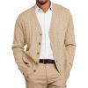 Runcati Mens Cable Knit Cardigan Sweater V Neck Casual Button Down Sweaters Long Sleeve Fall Outwear with Pockets(Khaki)