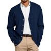 Runcati Mens Cable Knit Cardigan Sweater V Neck Casual Button Down Sweaters Long Sleeve Fall Outwear with Pockets(Navy Blue)