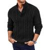 Runcati Mens Cable Knit Pullover Sweater Casual Stand Collar Chunky Buttons Fall Winter Sweaters(Black)