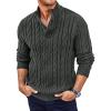 Runcati Mens Cable Knit Pullover Sweater Casual Stand Collar Chunky Buttons Fall Winter Sweaters(Dark Grey)