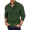 Runcati Mens Cable Knit Pullover Sweater Casual Stand Collar Chunky Buttons Fall Winter Sweaters(Green)