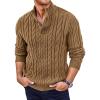 Runcati Mens Cable Knit Pullover Sweater Casual Stand Collar Chunky Buttons Fall Winter Sweaters(Khaki)