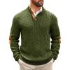 Runcati Mens Cable Knitted Pullover Sweater Casual Stand Collar Winter Warm Quarter Button Sweaters(Army Green)