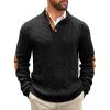 Runcati Mens Cable Knitted Pullover Sweater Casual Stand Collar Winter Warm Quarter Button Sweaters(Black)