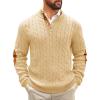 Runcati Mens Cable Knitted Pullover Sweater Casual Stand Collar Winter Warm Quarter Button Sweaters(Light Khaki)