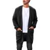 Runcati Mens Cardigan Sweater Casual Cable Knit V Neck Open Front Ribbed Long Winter Sweaters(Black)