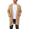 Runcati Mens Cardigan Sweater Casual Cable Knit V Neck Open Front Ribbed Long Winter Sweaters(Khaki)