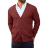 Runcati Mens Cardigan Sweater Casual Cable Knitted V Neck Button Down Winter Sweaters(Wine Red)