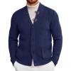 Runcati Mens Cardigan Sweater Casual V Neck Button Down Cardigan Ribbed Knitted Winter Chunky Sweaters with Pockets(Navy)