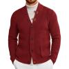 Runcati Mens Cardigan Sweater Casual V Neck Button Down Cardigan Ribbed Knitted Winter Chunky Sweaters with Pockets(Wine Red)