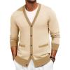 Runcati Men’s Cardigan Sweater Long Sleeve V Neck Cardigan Casul Button Down Knitted Sweaters with Pockets(Apricot)