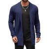 Runcati Mens Cardigan Sweater Shawl Collar Cable Knit Cardiagn Long Winter Open Front Sweaters with Pockets(Navy)