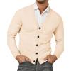Runcati Mens Cardigan Sweaters V Neck Button Down Long Sleeve Casual Cardigan Slim Fit Knit Sweater with Pockets(Beige)