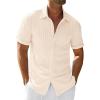 Runcati Men’s Casual Button Down Shirts Short Sleeve Textured Shirt Summer Beach Tops(Beige)