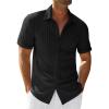 Runcati Men’s Casual Button Down Shirts Short Sleeve Textured Shirt Summer Beach Tops(Black)
