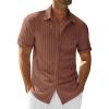 Runcati Men’s Casual Button Down Shirts Short Sleeve Textured Shirt Summer Beach Tops(Brown)
