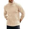 Runcati Mens Chunky Turtleneck Sweaters Cable Knitted Casual Slim Fit Fall Winter Warm Pullover Sweater(Beige)