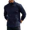 Runcati Mens Chunky Turtleneck Sweaters Cable Knitted Casual Slim Fit Fall Winter Warm Pullover Sweater(Navy)