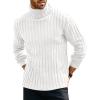 Runcati Mens Chunky Turtleneck Sweaters Cable Knitted Casual Slim Fit Fall Winter Warm Pullover Sweater(White)
