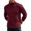 Runcati Mens Chunky Turtleneck Sweaters Cable Knitted Casual Slim Fit Fall Winter Warm Pullover Sweater(Wine Red)