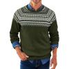 Runcati Mens Crew Neck Sweater Casual Fair Isle Knit Pullover Long Sleeve Fall Winter Chunky Sweaters(Army Green)
