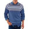 Runcati Mens Crew Neck Sweater Casual Fair Isle Knit Pullover Long Sleeve Fall Winter Chunky Sweaters(Blue)