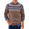 Runcati Mens Crew Neck Sweater Casual Fair Isle Knit Pullover Long Sleeve Fall Winter Chunky Sweaters(Coffee)