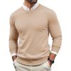 Runcati Mens Crewneck Sweaters Casual Knit Lightweight Dress Sweater Long Sleeve Slim Fit Fall Winter Pullover(Khaki)