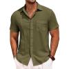 Runcati Mens Cuban Guayabera Shirts Button Down Short Sleeve Shirt Casual Mexican Summer Beach Wedding Tops with Pocket(Army Green)