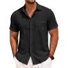 Runcati Mens Cuban Guayabera Shirts Button Down Short Sleeve Shirt Casual Mexican Summer Beach Wedding Tops with Pocket(Black)