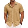 Runcati Mens Cuban Guayabera Shirts Button Down Short Sleeve Shirt Casual Mexican Summer Beach Wedding Tops with Pocket(Mustard Yellow)