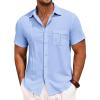 Runcati Mens Cuban Guayabera Shirts Button Down Short Sleeve Shirt Casual Mexican Summer Beach Wedding Tops with Pocket(Sky Blue)