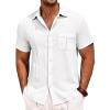 Runcati Mens Cuban Guayabera Shirts Button Down Short Sleeve Shirt Casual Mexican Summer Beach Wedding Tops with Pocket(White)