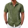 Runcati Mens Cuban Guayabera Shirts Short Sleeve Button Down Casual Summer Beach Wedding Embroidered Linen Tops(Army Green)