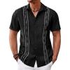 Runcati Mens Cuban Guayabera Shirts Short Sleeve Button Down Casual Summer Beach Wedding Embroidered Linen Tops(Black)