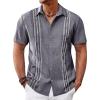 Runcati Mens Cuban Guayabera Shirts Short Sleeve Button Down Casual Summer Beach Wedding Embroidered Linen Tops(Dark Gray)