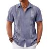 Runcati Mens Cuban Guayabera Shirts Short Sleeve Button Down Casual Summer Beach Wedding Embroidered Linen Tops(Jeans Blue)
