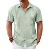 Runcati Mens Cuban Guayabera Shirts Short Sleeve Button Down Casual Summer Beach Wedding Embroidered Linen Tops(Olive Green)
