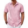 Runcati Mens Cuban Guayabera Shirts Short Sleeve Button Down Casual Summer Beach Wedding Embroidered Linen Tops(Pink)