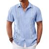 Runcati Mens Cuban Guayabera Shirts Short Sleeve Button Down Casual Summer Beach Wedding Embroidered Linen Tops(Sky Blue)
